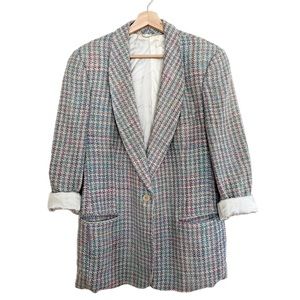 Silk Blazer Jacket Pink & Blue Woven Size 10